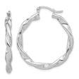 Sterling Silver Twisted Hoop Earrings with Diamond Cut Textured Design for Women