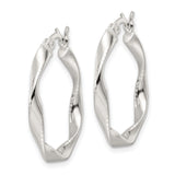 Sterling Silver Twisted Hoop Earrings with Ridged Texture and High Polish Finish