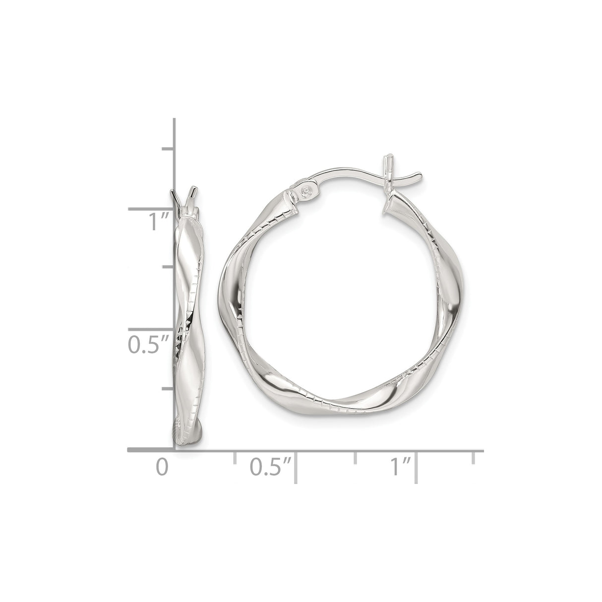 Sterling Silver Twisted Hoop Earrings with Ridged Texture and High Polish Finish