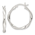 Sterling Silver Twisted Hoop Earrings with Ridged Texture and High Polish Finish