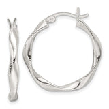Sterling Silver Twisted Hoop Earrings with Ridged Texture and High Polish Finish