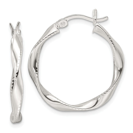 Sterling Silver Twisted Hoop Earrings with Ridged Texture and High Polish Finish
