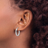 Sterling Silver Twisted Oval Hoop Earrings, Lightweight Braided Design, Rhodium Plated Finish