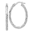 Sterling Silver Twisted Oval Hoop Earrings with Hammered Diamond Cut Texture