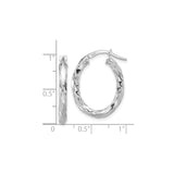 Sterling Silver Twisted Oval Hoop Earrings with Polished Hammered Texture, Medium Lightweight Design