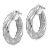 Sterling Silver Twisted Hoop Earrings with Braided Textured Design