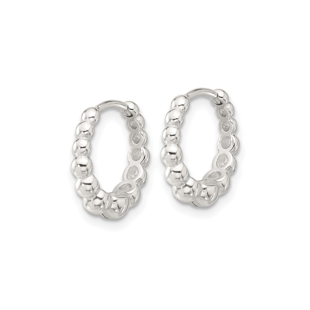 Sterling Silver Hoop Earrings with Scalloped Bead Design, Lightweight Hinged Minimalist Style