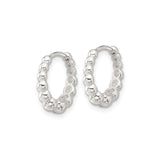 Sterling Silver Hoop Earrings with Scalloped Bead Design, Lightweight Hinged Minimalist Style