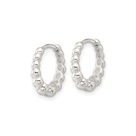 Sterling Silver Hoop Earrings with Scalloped Bead Design, Lightweight Hinged Minimalist Style