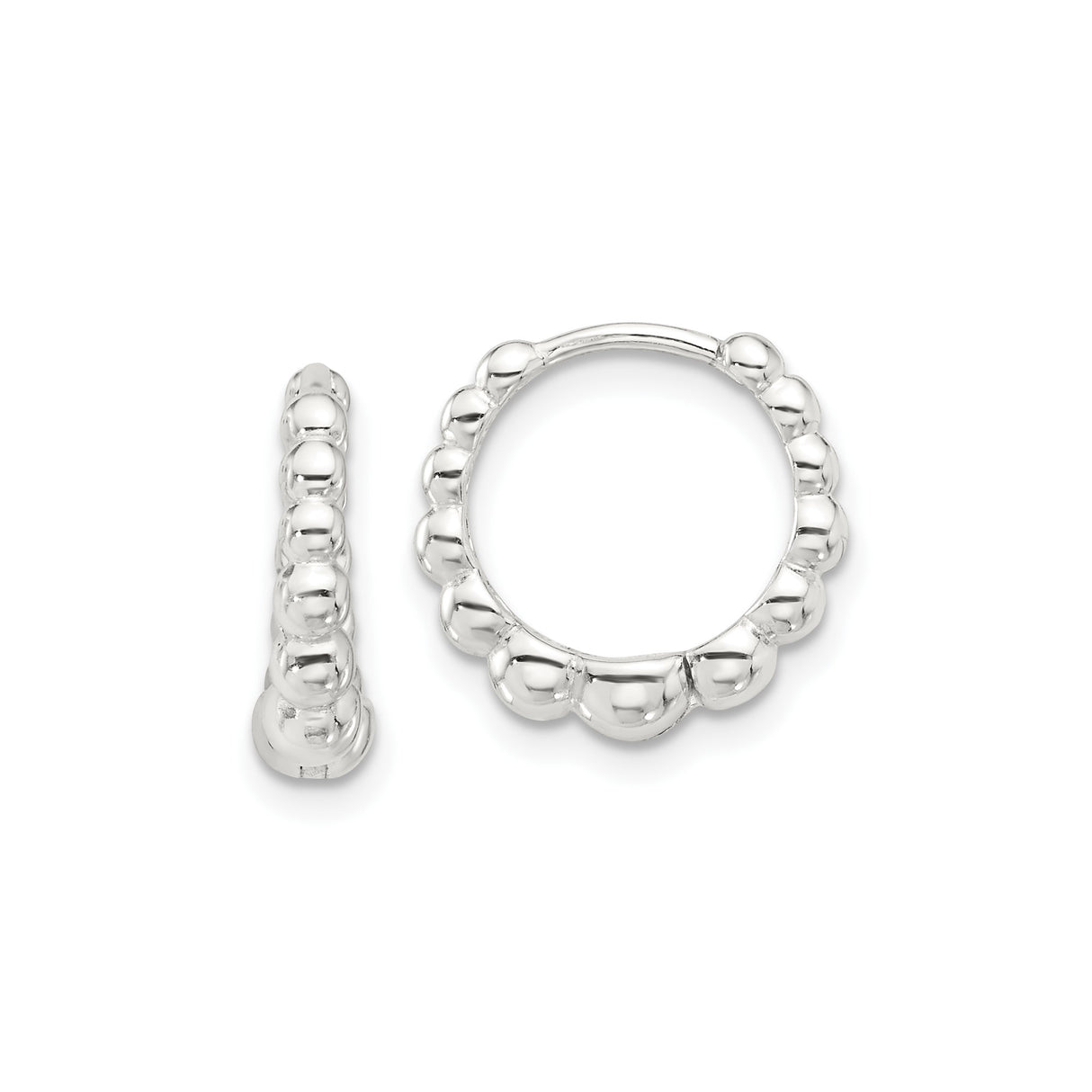 Sterling Silver Hoop Earrings with Scalloped Bead Design, Lightweight Hinged Minimalist Style