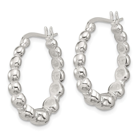 Sterling Silver Hoop Earrings with Graduated Polished Beads, Classic Round Minimalist Design