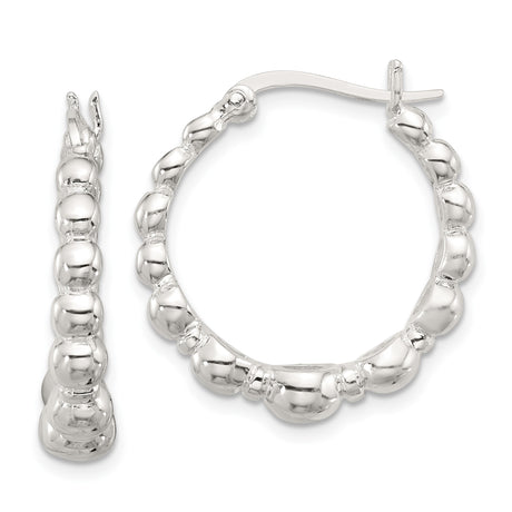 Sterling Silver Hoop Earrings with Graduated Polished Beads, Classic Round Minimalist Design