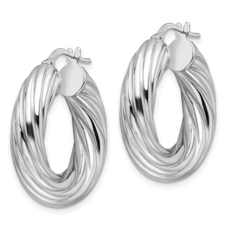 Sterling Silver Twisted Hoop Earrings with Polished Ribbed Texture for Women
