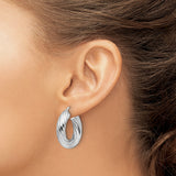 Sterling Silver Twisted Hoop Earrings with Polished Ribbed Texture for Women