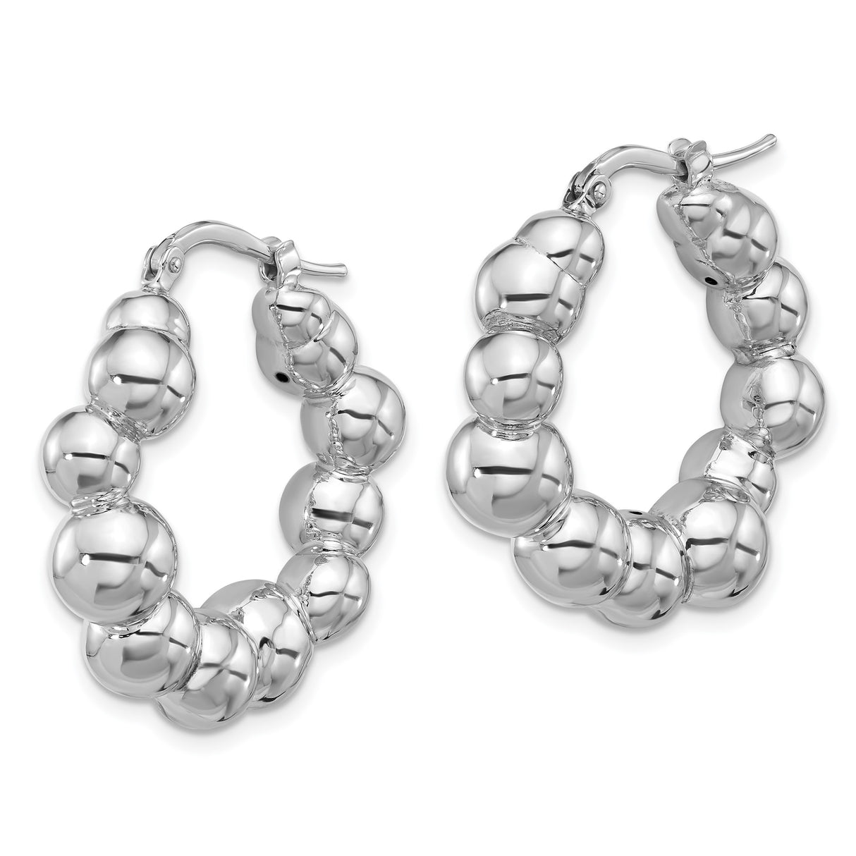 Sterling Silver Beaded Hoop Earrings, Rounded Bubble Hoops with High Polish Finish