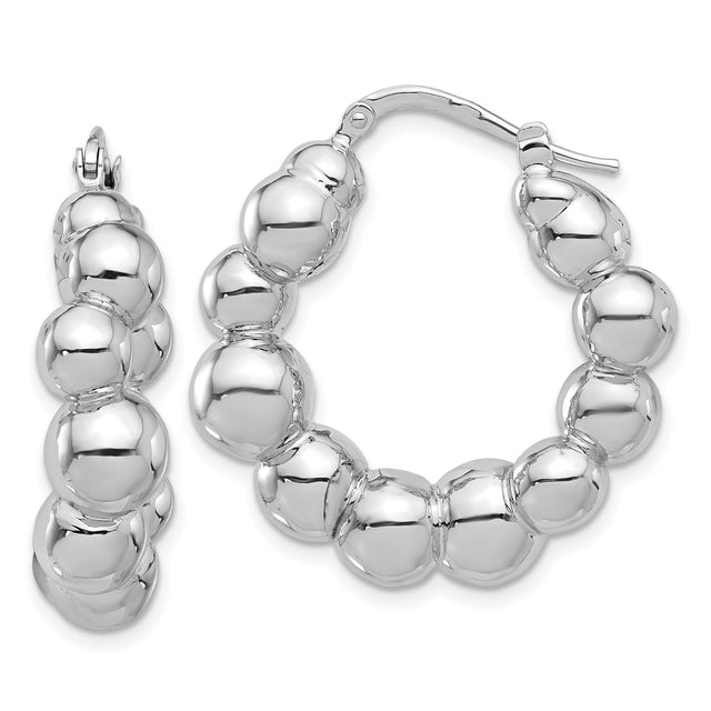 Sterling Silver Beaded Hoop Earrings, Rounded Bubble Hoops with High Polish Finish