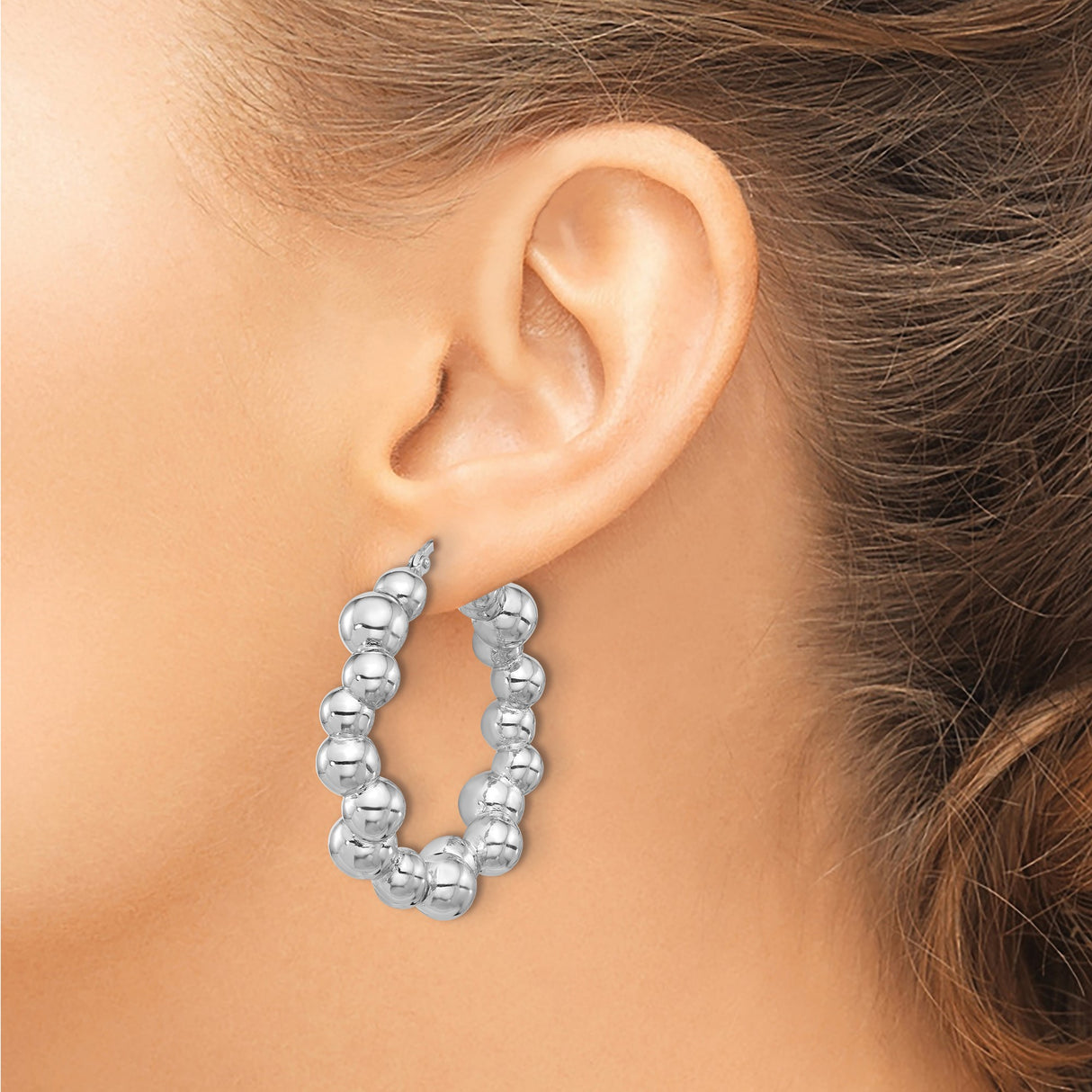Sterling Silver Hoop Earrings with Polished Beaded Bubble Design, Bold Modern Style for Women