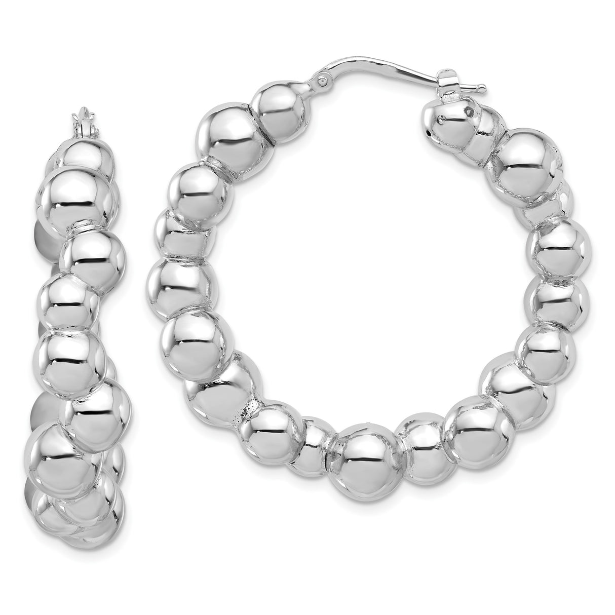 Sterling Silver Hoop Earrings with Polished Beaded Bubble Design, Bold Modern Style for Women