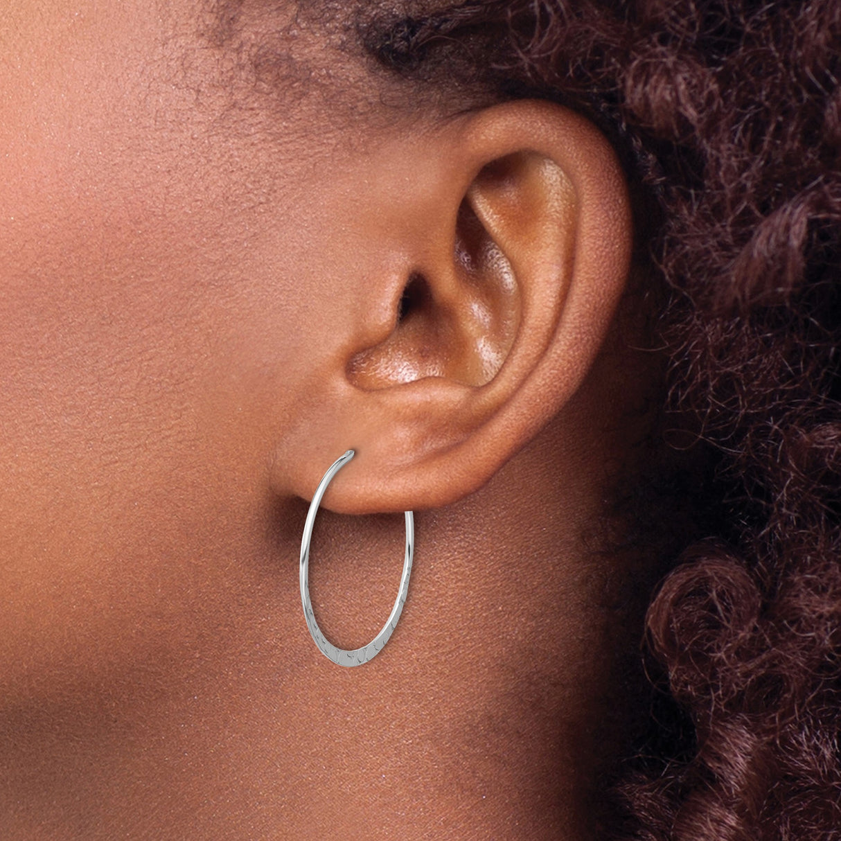 Sterling Silver Hoop Earrings with Textured Hammered Finish, Lightweight Medium Round Style