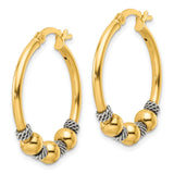 Sterling Silver Hoop Earrings with 14k Gold Plated Beads and Twisted Rope Spacers for Women