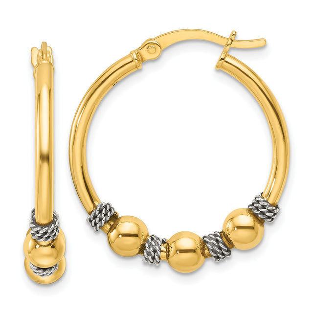 Sterling Silver Hoop Earrings with 14k Gold Plated Beads and Twisted Rope Spacers for Women