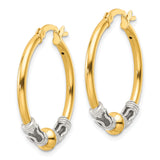 Sterling Silver and 14k Yellow Gold Hoop Earrings, Bali Style Scrollwork Design for Women