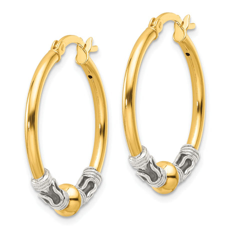 Sterling Silver and 14k Yellow Gold Hoop Earrings, Bali Style Scrollwork Design for Women