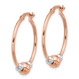 Sterling Silver Hoop Earrings with Rose Gold Tone Beads, Two-Tone Minimalist Design for Women