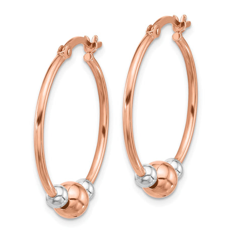 Sterling Silver Hoop Earrings with Rose Gold Tone Beads, Two-Tone Minimalist Design for Women
