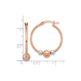 Sterling Silver Hoop Earrings with Rose Gold Tone Beads, Two-Tone Minimalist Design for Women