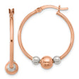Sterling Silver Hoop Earrings with Rose Gold Tone Beads, Two-Tone Minimalist Design for Women