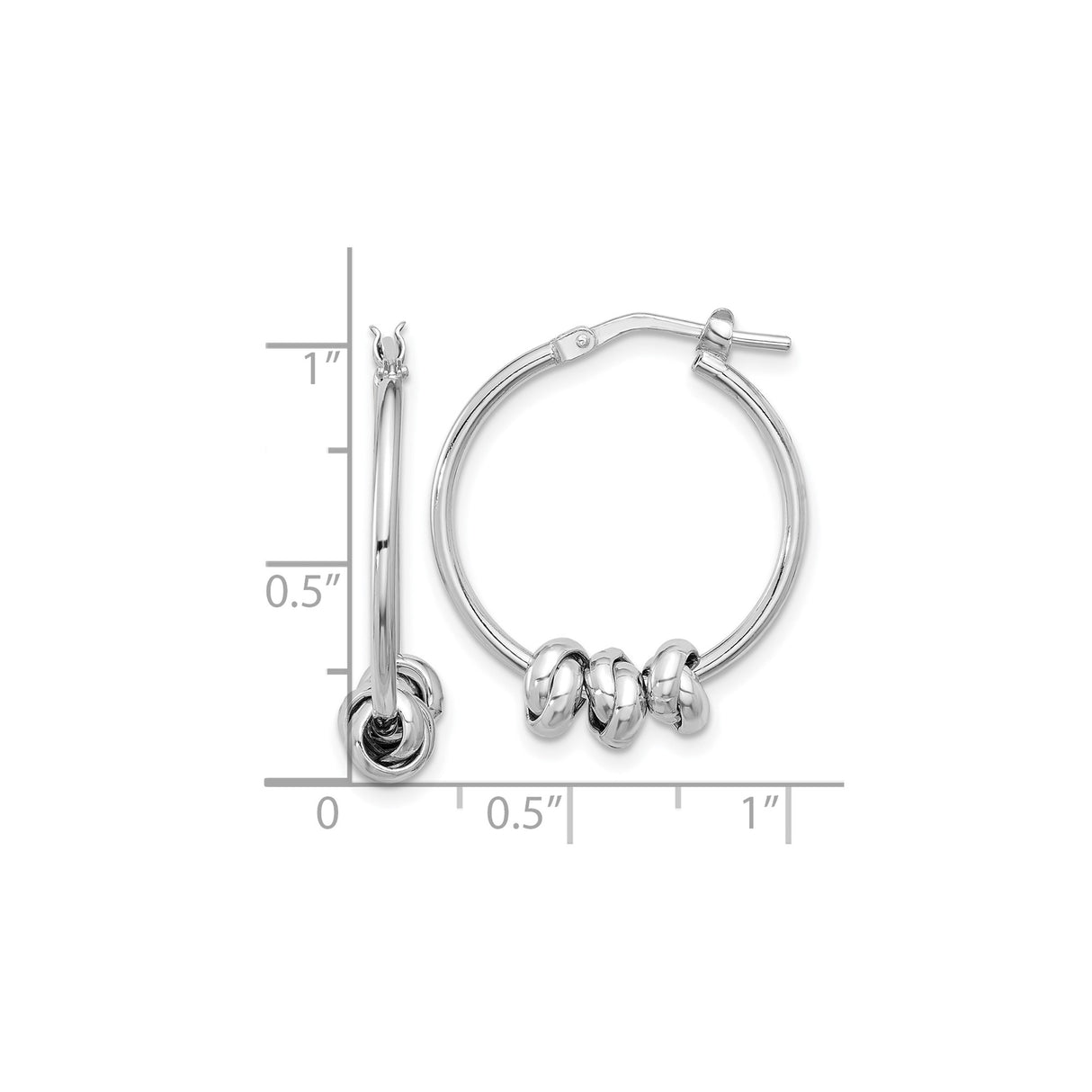 Sterling Silver Hoop Earrings with Polished Love Knot Charms, Symbol of Eternal Love and Unity