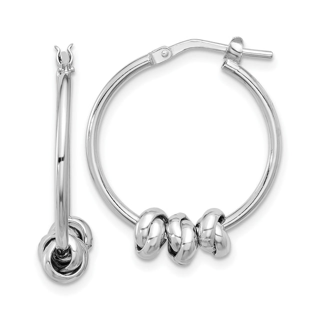 Sterling Silver Hoop Earrings with Polished Love Knot Charms, Symbol of Eternal Love and Unity