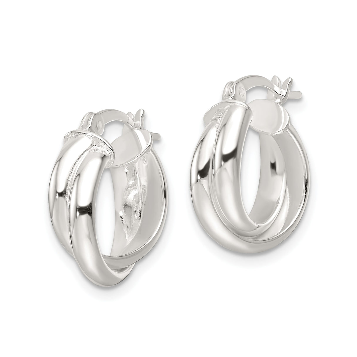 Sterling Silver Double Hoop Earrings, Twisted Polished Loop Style for Women