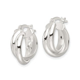 Sterling Silver Double Hoop Earrings, Twisted Polished Loop Style for Women
