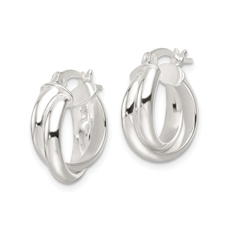 Sterling Silver Double Hoop Earrings, Twisted Polished Loop Style for Women