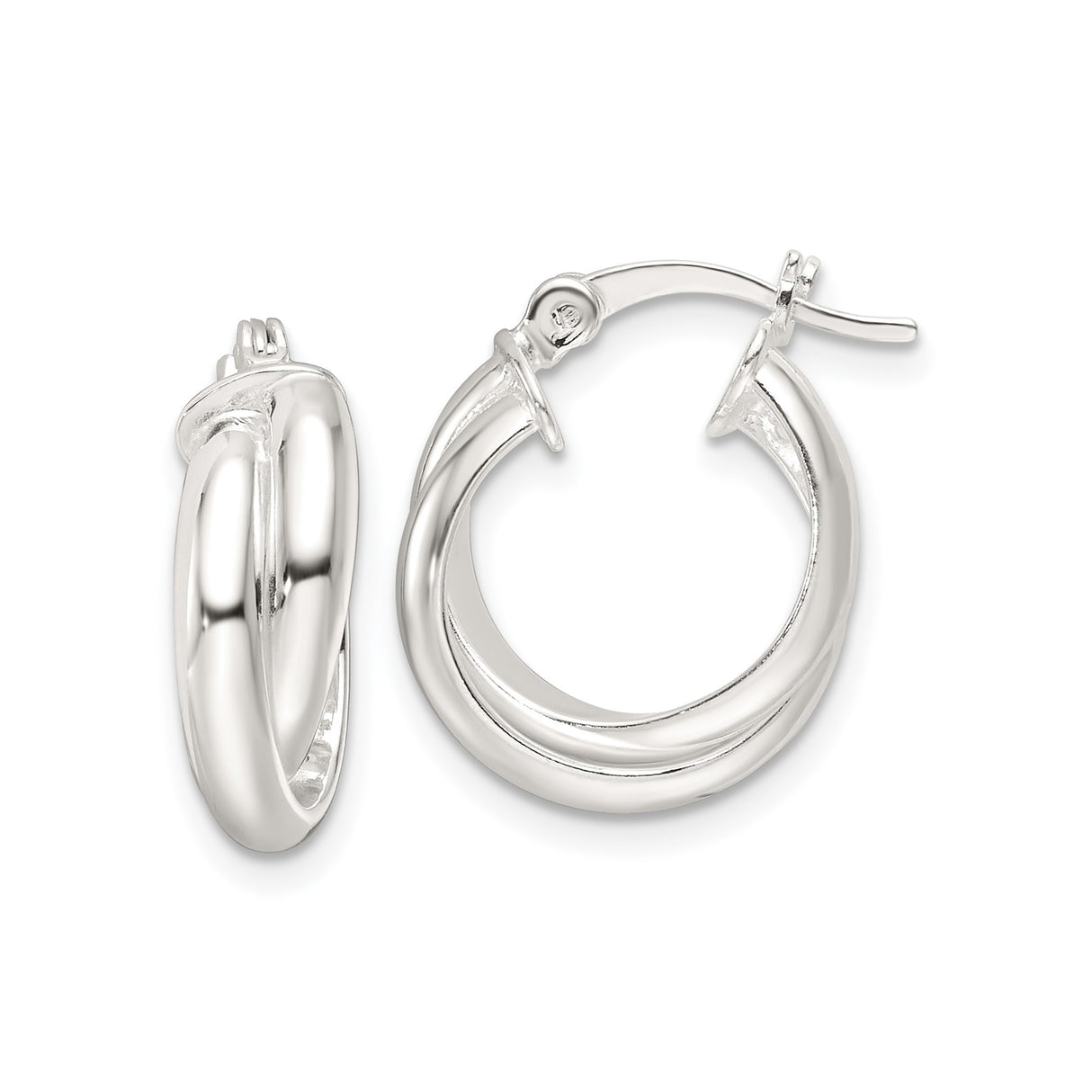 Sterling Silver Double Hoop Earrings, Twisted Polished Loop Style for Women
