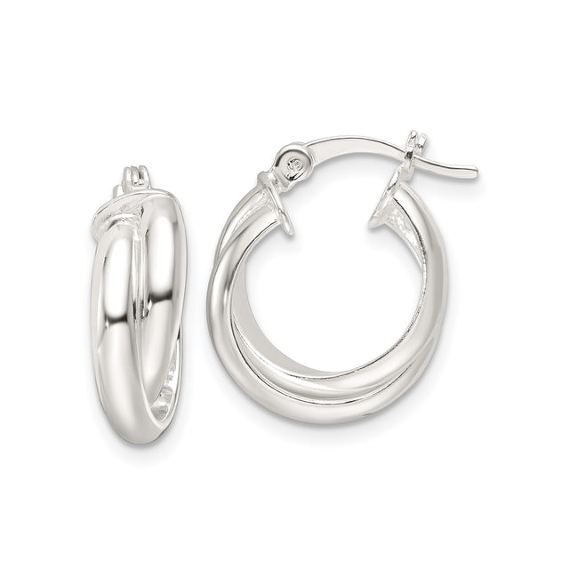 Sterling Silver Double Hoop Earrings, Twisted Polished Loop Style for Women