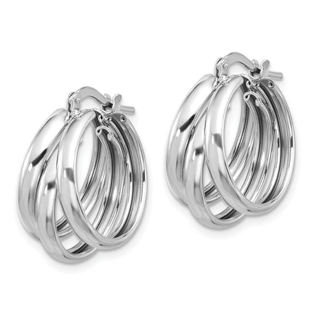 Sterling Silver Hoop Earrings, Interlocking Triple Band Design, Polished Modern Style