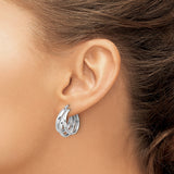 Sterling Silver Hoop Earrings, Interlocking Triple Band Design, Polished Modern Style