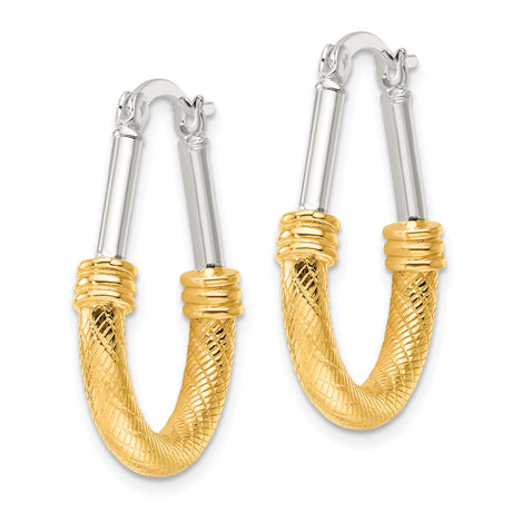 Sterling Silver and 14k Gold Plated Twisted Rope Hoop Earrings, Two-Tone Textured Design