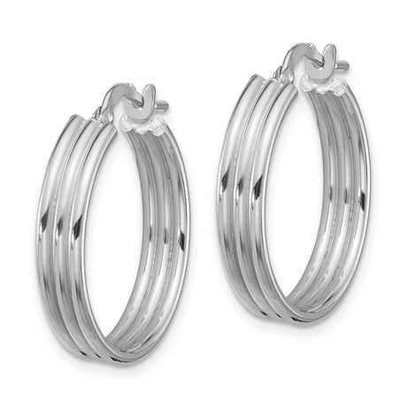 Sterling Silver Hoop Earrings with Triple Band Design and Latch Back Closure