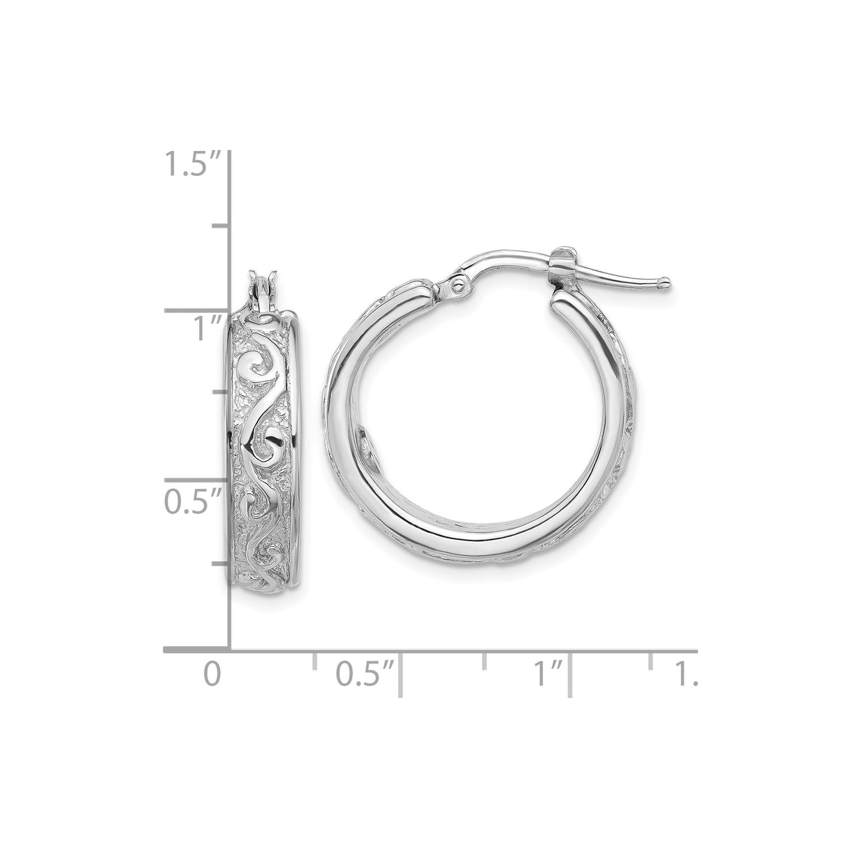 Sterling Silver Hoop Earrings with Textured Openwork Scroll Swirl Design