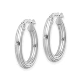 Sterling Silver Hoop Earrings, Triple Ridge Hinged Hoops, Polished Finish, Minimalist Style