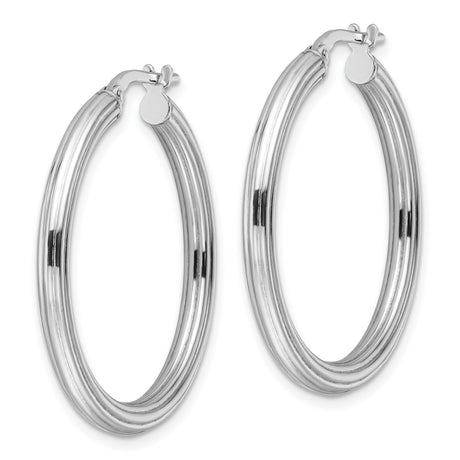 Sterling Silver Hoop Earrings with Grooved Ridged Design and Polished Finish