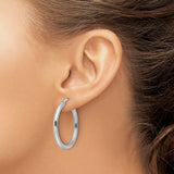 Sterling Silver Hoop Earrings with Grooved Ridged Design and Polished Finish