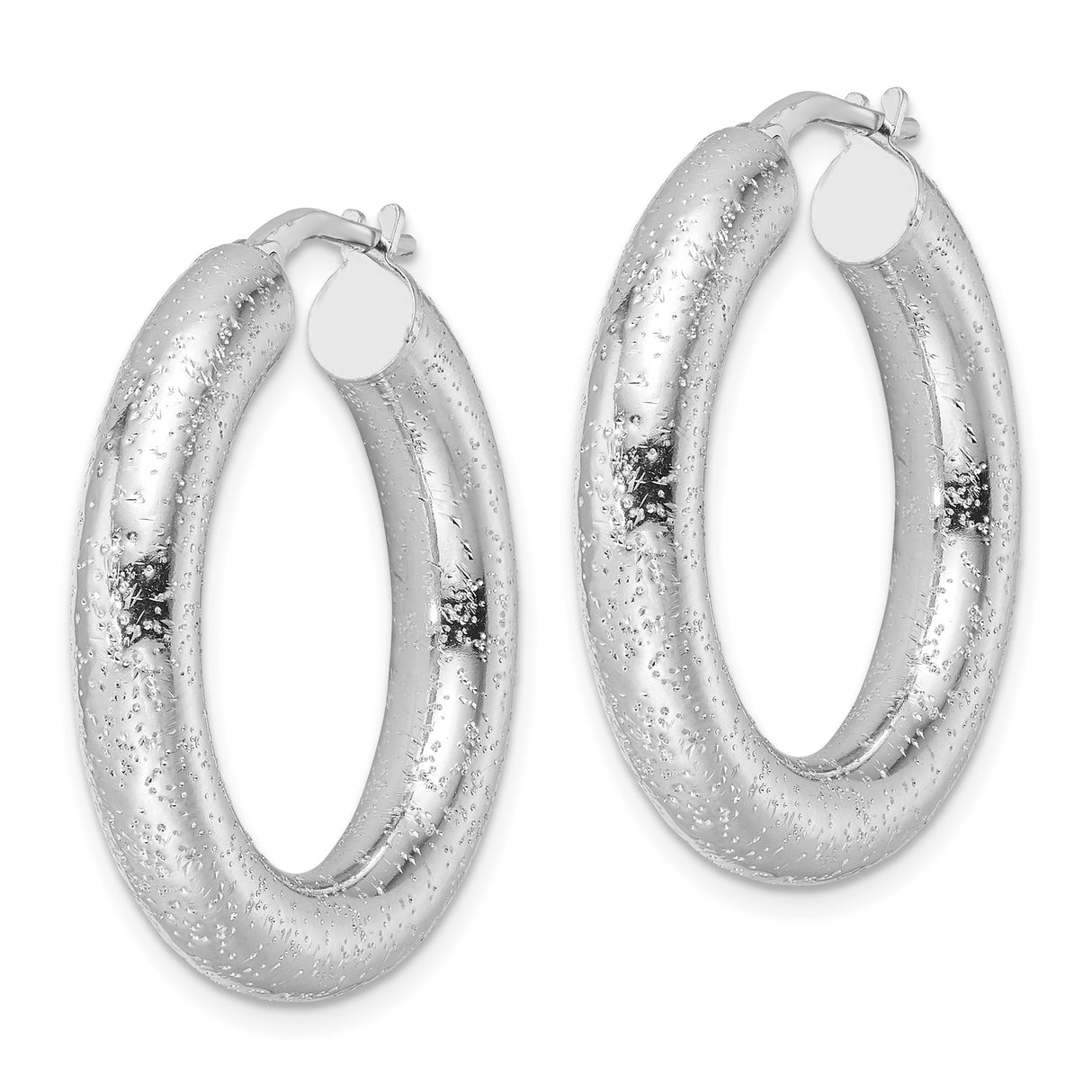 Sterling Silver Hoop Earrings, Textured Hammered Design with High Polish Finish