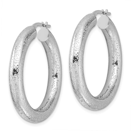 Sterling Silver Hoop Earrings, Thick Hammered Dome Design, Rhodium Plated Statement Jewelry