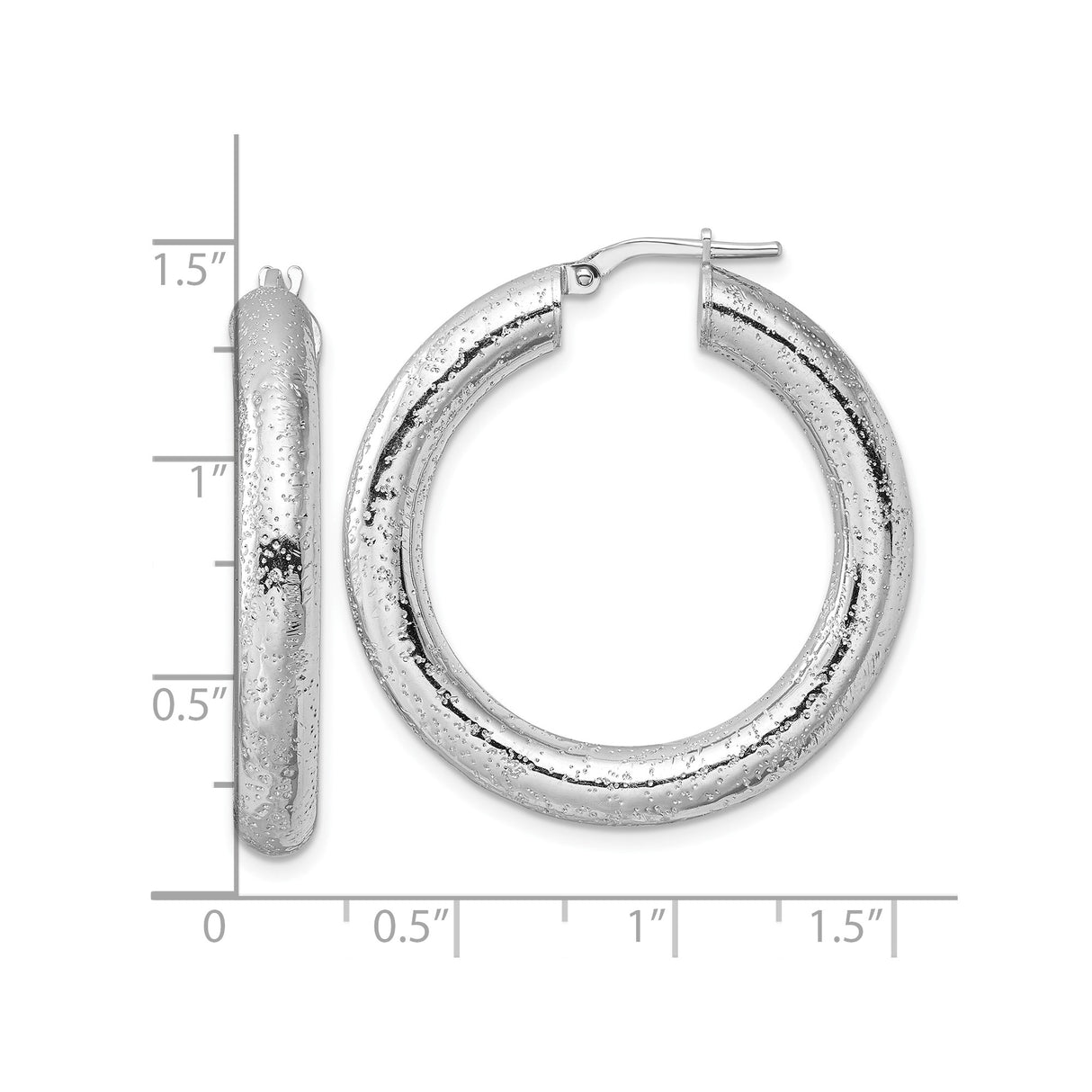 Sterling Silver Hoop Earrings, Thick Hammered Dome Design, Rhodium Plated Statement Jewelry