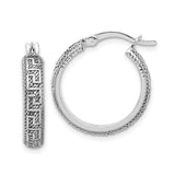 Sterling Silver Greek Key Hoop Earrings with Intricate Design and Textured Detailing for Women